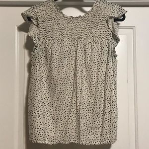 Old Navy black and white Dalmatian print smock top.